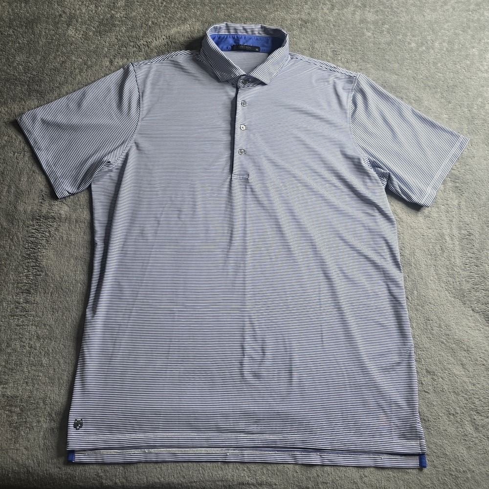 Greyson Polo Mens XL Blue Striped Short Sleeve Golf Logo Performance Stretch